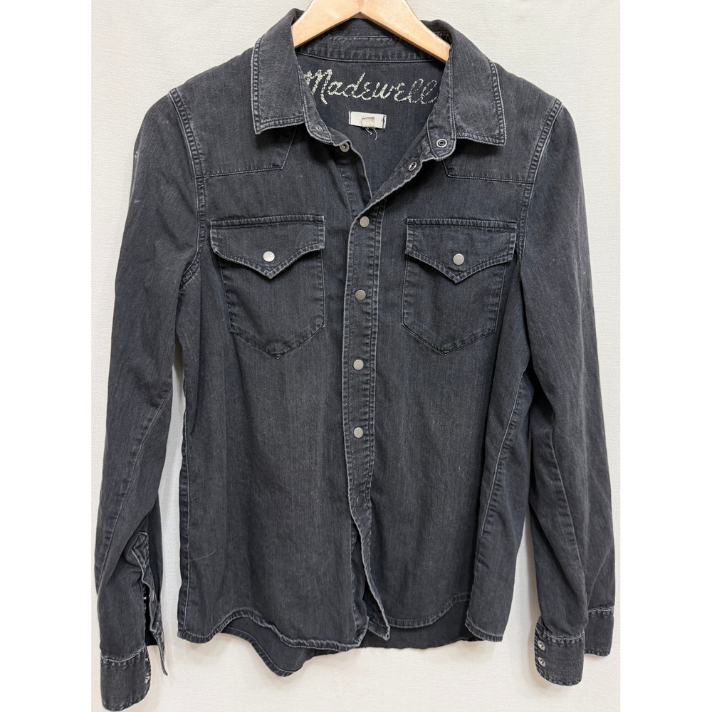 Madewell Womens Black Denim Snap Up Western Shirt Large Fall Gorpcore